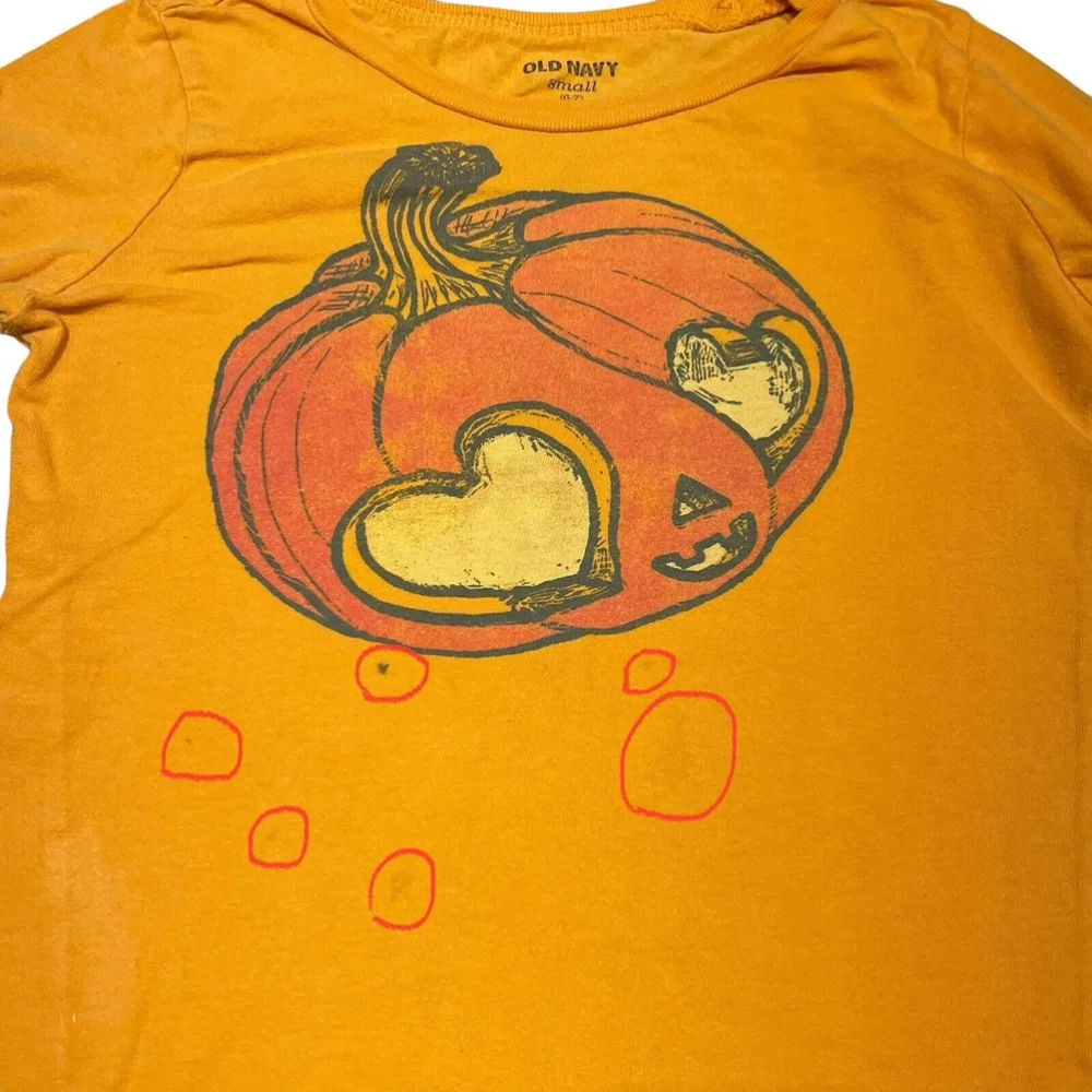 Old Navy Shirt Girls‎ Orange Pumpkin Jackolantern Heart Halloween Long Sleeve Sm